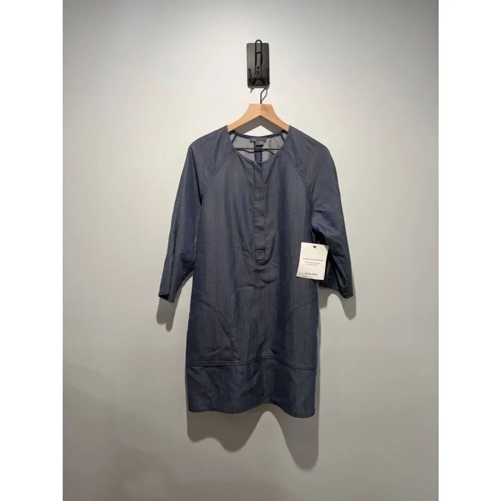 Vince Blue Denim Shift Dress with Front Zip L